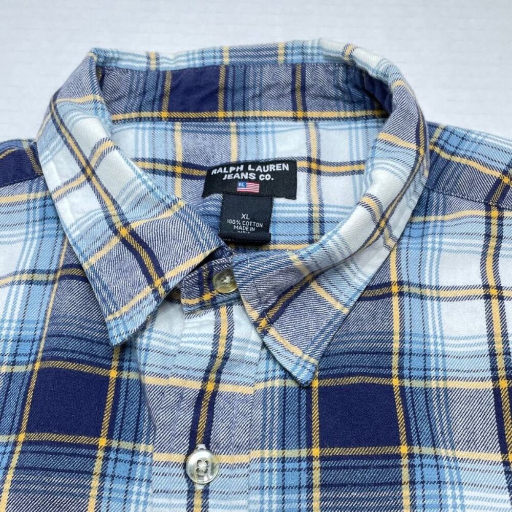 Ralph Lauren Jeans Co. Men's Flannel Shirt - Blue Plaid - Size XL - EUC